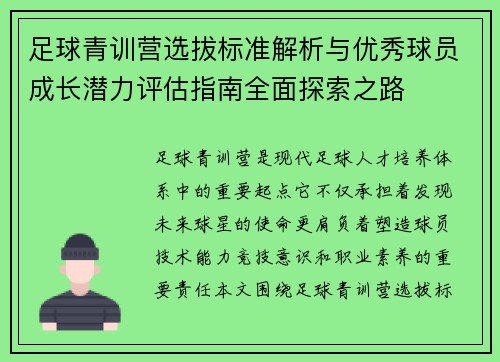 足球青训营选拔标准解析与优秀球员成长潜力评估指南全面探索之路